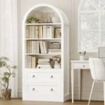 70"Tall Arched Bookshelf, 4-Tier Bookcase with 2 Large Drawers, Wooden Display Shelf with Storage for Living Room Home Office, White - 图片 2