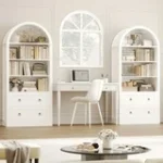 70"Tall Arched Bookshelf, 4-Tier Bookcase with 2 Large Drawers, Wooden Display Shelf with Storage for Living Room Home Office, White - 图片 3