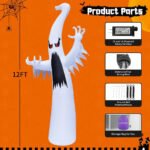 12 FT Height Halloween Inflatable Ghost Colorful Dimming Ghost, Blow up Ghost Halloween Decorations Clearance with LED Lights - 图片 3
